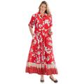 Plus Size Women's Roll-Tab Sleeve Crinkle Shirtdress by Woman Within in Vivid Red Bloom Flower (Size 28 W)