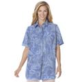 Plus Size Women's Three-Quarter Sleeve Peachskin Button Front Shirt by Woman Within in French Blue Paisley (Size 1X) Button Down Shirt