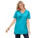 Plus Size Women's Perfect Short-Sleeve Shirred V-Neck Tunic by Woman Within in Pretty Turquoise (Size 3X)