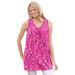 Plus Size Women's Perfect Printed Sleeveless Shirred V-Neck Tunic by Woman Within in Raspberry Sorbet Field Floral (Size 42/44)
