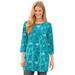 Plus Size Women's Perfect Printed Three-Quarter-Sleeve Scoopneck Tunic by Woman Within in Pretty Jade Jacquard Floral (Size 4X)