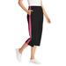 Plus Size Women's Side-Stripe Cotton French Terry Capri by Woman Within in Black Raspberry Sorbet (Size 30/32)