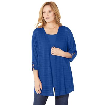 Plus Size Women's Shadow Stripe Cardigan by Catherines in Dark Sapphire (Size 6X)