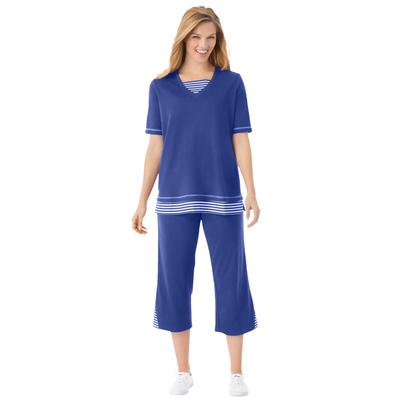 Plus Size Women's Striped Inset & Capri Set by Woman Within in Ultra Blue Mini Stripe (Size 30/32) Pants