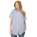 Plus Size Women's Perfect Short Sleeve Button Down Shirt by Woman Within in Multi Stripe (Size L)