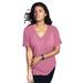 Plus Size Women's V-Neck Boyfriend Slub Tunic by Roaman's in Vintage Rose (Size S) Long Shirt