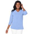 Plus Size Women's Stretch Cotton V-Neck Tee by Jessica London in French Blue (Size 30/32) 3/4 Sleeve T-Shirt