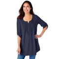 Plus Size Women's 7-Day Three-Quarter Sleeve Pintucked Henley Tunic by Woman Within in Navy (Size 3X)