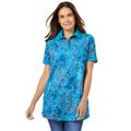 Plus Size Women's Perfect Printed Short-Sleeve Polo Shirt by Woman Within in Pretty Turquoise Paisley (Size 5X)