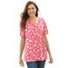 Plus Size Women's Perfect Printed Short-Sleeve V-Neck Tee by Woman Within in Sweet Coral Butterfly Ditsy (Size S) Shirt
