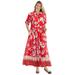 Plus Size Women's Roll-Tab Sleeve Crinkle Shirtdress by Woman Within in Vivid Red Bloom Flower (Size 18 W)