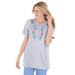 Plus Size Women's 7-Day Embroidered Pointelle Tunic by Woman Within in Heather Grey Floral Embroidery (Size 1X)