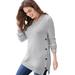 Plus Size Women's Side Button V-Neck Waffle Knit Sweater by Woman Within in Heather Grey (Size 26/28) Pullover