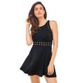 Plus Size Women's High-Neck Studded Swim Dress by Swim 365 in Black Gold (Size 30)