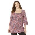 Plus Size Women's Ultra-Soft Square-Neck Tee by Catherines in Black Multi Watercolor Paisley (Size 2X)
