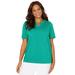 Plus Size Women's Suprema® Embroidered Notch-Neck Tee by Catherines in Aqua Sea (Size 4X)