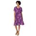 Plus Size Women's Short Pullover Crinkle Dress by Woman Within in Plum Purple Patch Floral (Size 38 W)