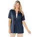 Plus Size Women's 7-Day Layer-Look Elbow-Sleeve Tee by Woman Within in Navy (Size 34/36) Shirt