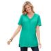 Plus Size Women's Perfect Short-Sleeve Shirred V-Neck Tunic by Woman Within in Pretty Jade (Size 6X)