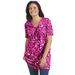 Plus Size Women's Perfect Printed Short-Sleeve Shirred V-Neck Tunic by Woman Within in Raspberry Sorbet Field Floral (Size 1X)