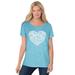 Plus Size Women's Marled Cuffed-Sleeve Tee by Woman Within in Paradise Blue Heart Placement (Size M) Shirt