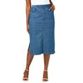 Plus Size Women's Comfort Waist Stretch Denim Midi Skirt by Jessica London in Medium Stonewash (Size 12) Elastic Waist Stretch Denim