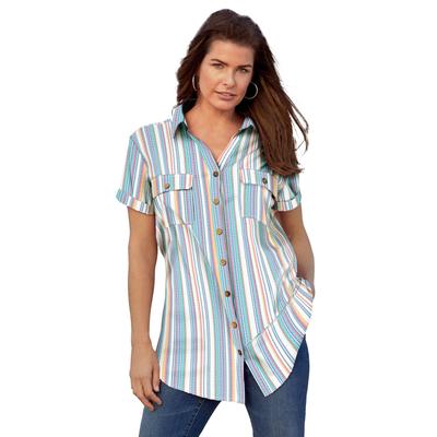Plus Size Women's Seersucker Shirt by Roaman's in Multi Seersucker Stripe (Size 36 W)