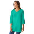 Plus Size Women's Perfect Three-Quarter Sleeve V-Neck Tunic by Woman Within in Pretty Jade (Size 3X)