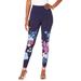 Plus Size Women's Placement-Print Legging by Roaman's in Navy Bloom Floral (Size 26/28)