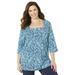 Plus Size Women's Ultra-Soft Square-Neck Tee by Catherines in Navy Watercolor Paisley (Size 3X)