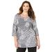 Plus Size Women's Suprema® Feather Together Tee by Catherines in Black Grey Feather (Size 0X)