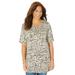 Plus Size Women's Easy Fit Short Sleeve Scoopneck Tee by Catherines in Coffee Batik Floral (Size 5X)
