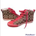 Coach Shoes | Coach 8.5 Signature Pink High Top Sneakers | Color: Pink/Tan | Size: 8