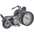 Horloge de Table à Poser en Forme de Moto en Acier Noir et Argenté avec Réveil Idée Cadeau et