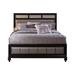 Leatherette Queen Size Bed with Crystal Inlay Headboard, Black and Gray