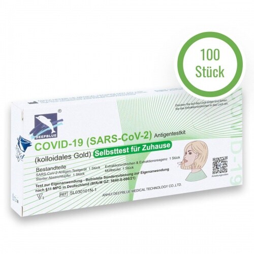 DeepBlue 100 Stück Deep Blue Laientest (Nasaltest) Covid-19 Selbsttest Schnelltest - Einzel Verpackt Image