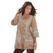 Plus Size Women's Monique Printed Big Shirt by Roaman's in New Khaki Mirrored Paisley (Size 20 W)