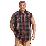 Men's Big & Tall Western Snap Front Muscle Shirt by KingSize in Black Plaid (Size 4XL)