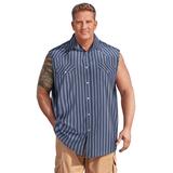 Men's Big & Tall Western Snap Front Muscle Shirt by KingSize in Navy Stripe (Size XL)