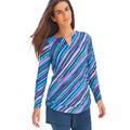 Plus Size Women's Split-Neck Long Sleeve Swim Tee with Built-In Bra by Swim 365 in Multi Watercolor Stripe (Size 40)