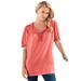 Plus Size Women's Ruffled Henley Tee by Roaman's in Sunset Coral (Size 30/32)