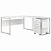 Bush Business Furniture Hybrid 60W x 30D L Shaped Table Desk with Mobile File Cabinet in White - Bush Business Furniture HYB029WHSU