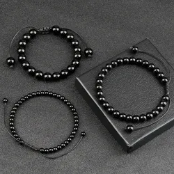 Bracelet de perles fait à la main 4 6 8mm pierre naturelle brillant noir Onyx perles Bracelets et Bracelets taille réglable obsidienne poignet bijoux