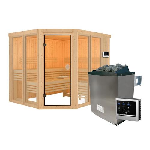 Karibu Sauna »Scarlett 3« im Set mit 9-kW-Ofen und finnischer Steuerung