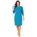 Plus Size Women's Boatneck Shift Dress by Jessica London in Brilliant Blue Navy Stripe (Size 16) Stretch Jersey w/ 3/4 Sleeves