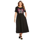 Plus Size Women's Short-Sleeve Scoopneck Empire Waist Dress by Woman Within in Black Multi Butterfly (Size 5X)