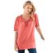 Plus Size Women's Ruffled Henley Tee by Roaman's in Sunset Coral (Size 26/28)