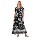 Plus Size Women's Short-Sleeve Crinkle Dress by Woman Within in Black Bloom Flower (Size 4X)