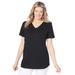 Plus Size Women's Short-Sleeve V-Neck Shirred Tee by Woman Within in Black (Size 5X)