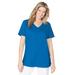 Plus Size Women's Short-Sleeve V-Neck Shirred Tee by Woman Within in Bright Cobalt (Size 5X)